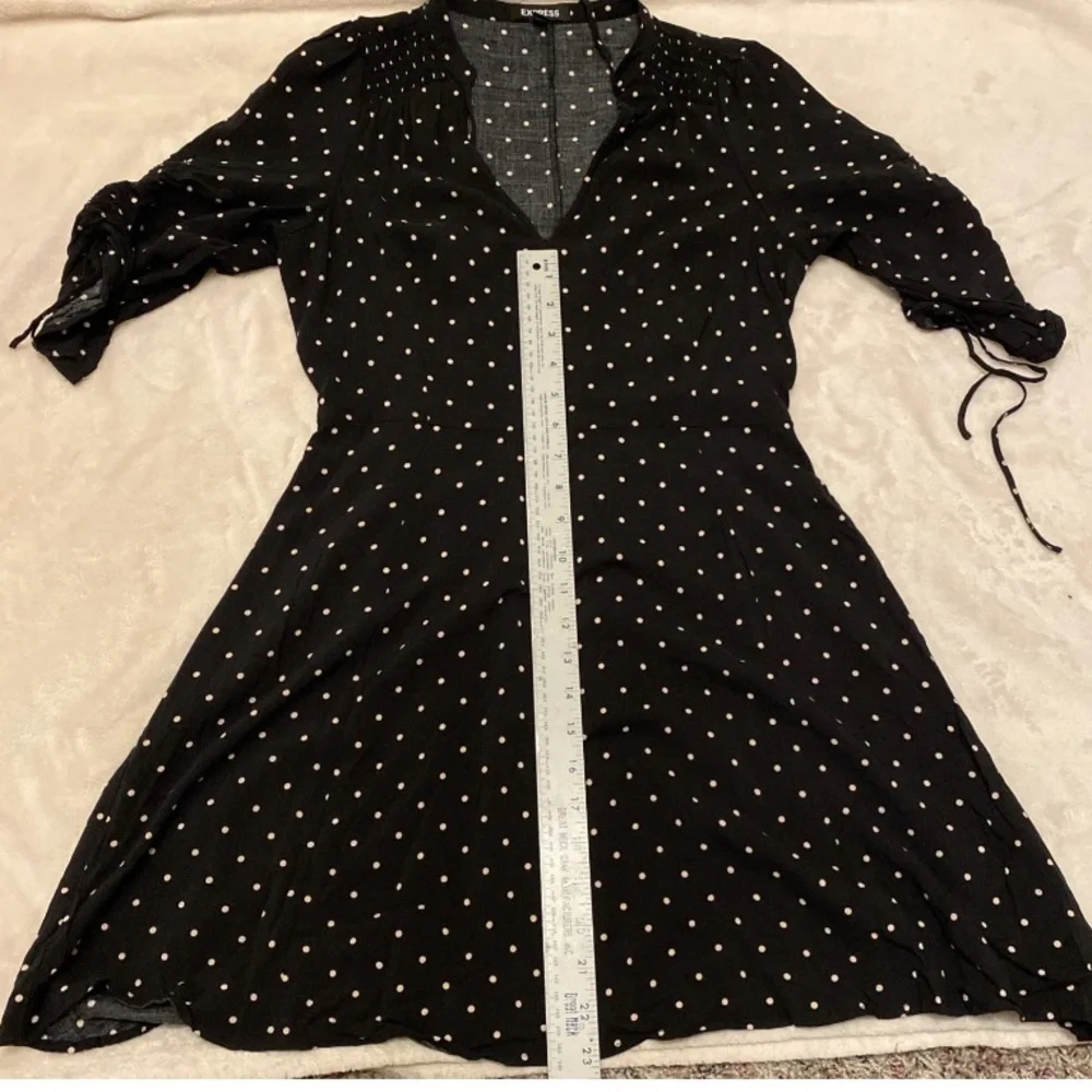 Express Black Midi Dress with Beige Polka Dots
